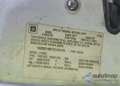 1996 Chevrolet Gmt-400 C1500 from USA, damaged, VIN 1GCEC14R7TZ141370